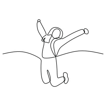 recommend clip art: girl woman jump oneline continuous single line art