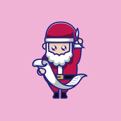 santa claus brings a long paper and a pen