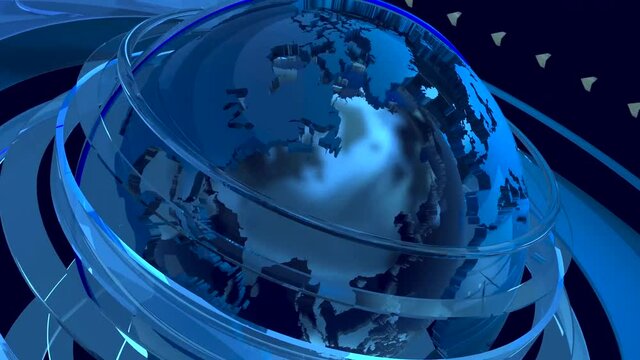 Live News Spinning World Globe Animation Blue Background, Television Show Terrestrial Globe Backdrop