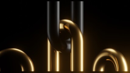 3D Abstract motion gold and black object orbit. Abstract background