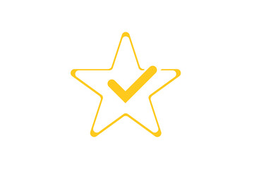 Golden star with gold tick on white background for website, application, printing, document, poster design, etc. vector EPS10