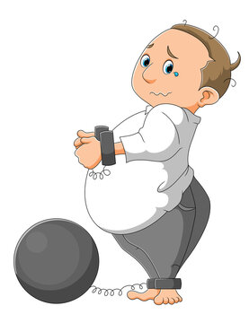 sad man shackled with ball and chain clip art preview
