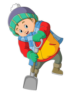 boy shoveling snow wearing winter clothes clip art preview