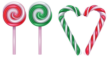Set of red and green sweet lollipop cane symbol christmas