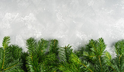 Green pine branches for christmas decoration. Background and texture. Shot from above.