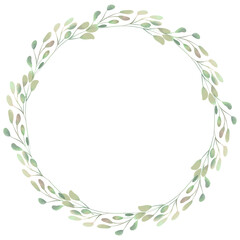 Watercolor wreath. Spring foliage. Beautiful isolated clipart element for design.