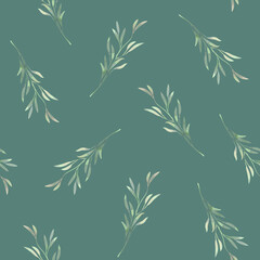 Spring foliage. Seamless pattern in a watercolor style. Background for fabric, wallpaper, postcards.