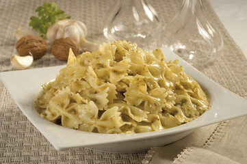 delicious vegetarian dish of pasta with olives 