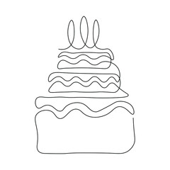 Birthday Cake line drawing vector. Hand drawn line icon. Isolated icon. Design linear artwork element. Flat design. one-line object.