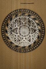 Baroque guitar of the 17th century. Close-up details