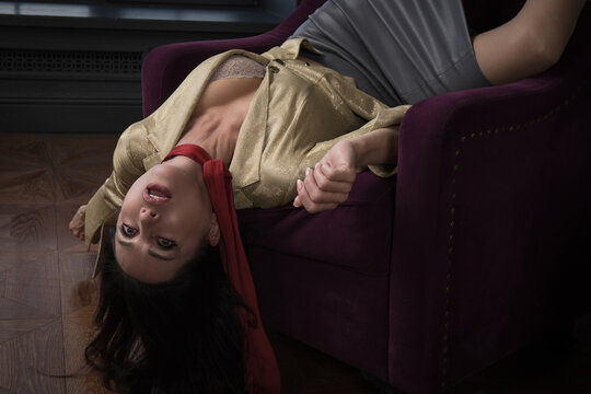 Crime scene with strangled  business woman (imitation)..