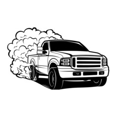 pickup truck burn out illustration - obrazy, fototapety, plakaty