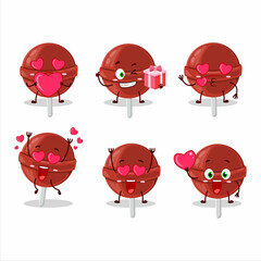 Sweet strawberry lollipop cartoon character with love cute emoticon
