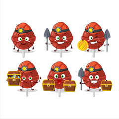 miners sweet strawberry lollipop cute mascot character wearing helmet