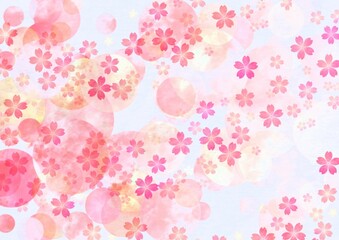 円模様が描かれた桜の花の和風背景イラスト