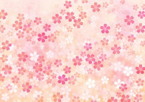 画面いっぱいに積み重なる桜の花の背景イラスト
