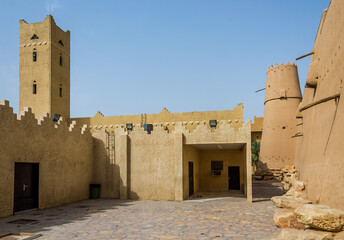 View inside of The Masmak Fort (1865), a clay and mudbrick fort in Riyadh, Saudi Arabia. It played an integral role in the Unification of Saudi Arabia, converted into a museum in 1995