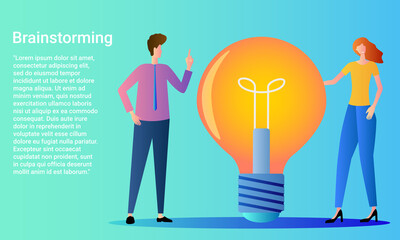 Fototapeta na wymiar Brainstorming.Business goals and targeting.Business meeting and teamwork.Poster in business style.Flat vector illustration.