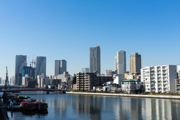 Fototapeta na wymiar 東京の河川風景　晴海、豊洲、豊海、月島、勝どき