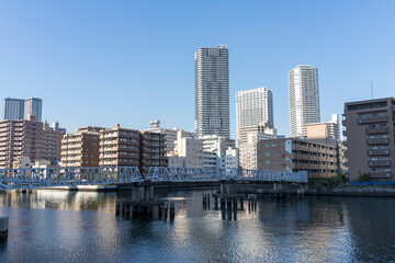 Obraz premium 東京の河川風景 晴海、豊洲、豊海、月島、勝どき