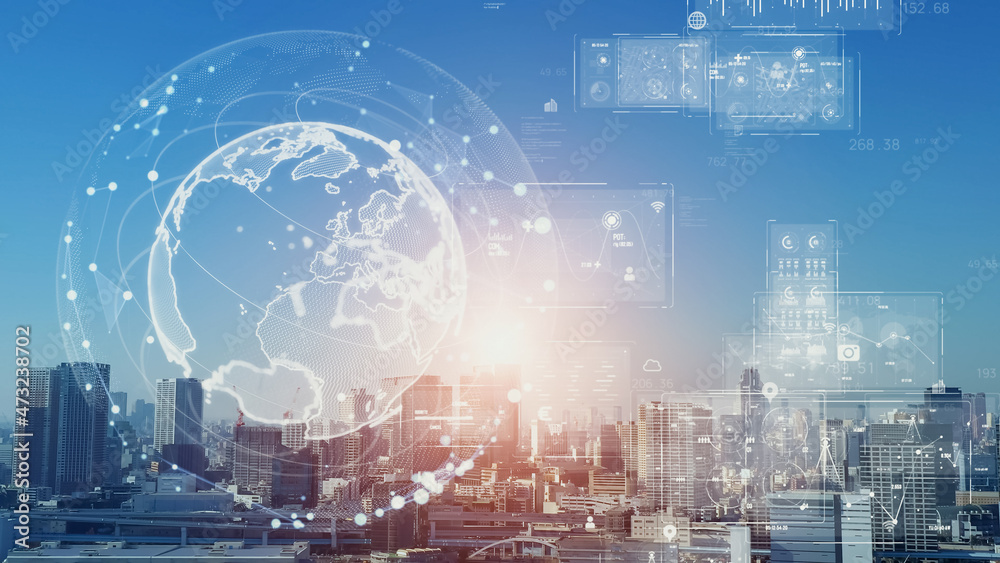 Aufkleber global communication network concept. digital transformation.