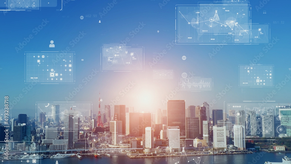 Poster global business concept. communication network. management strategy. digital transformation.