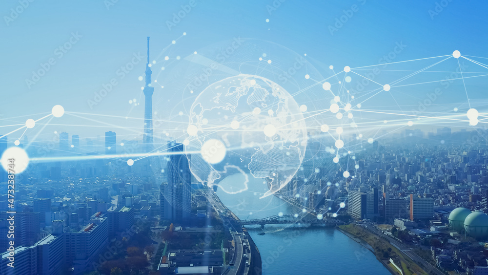 Aufkleber global communication network concept. digital transformation.