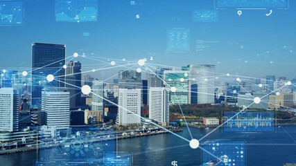 Smart city and communication network concept. Digital transformation.