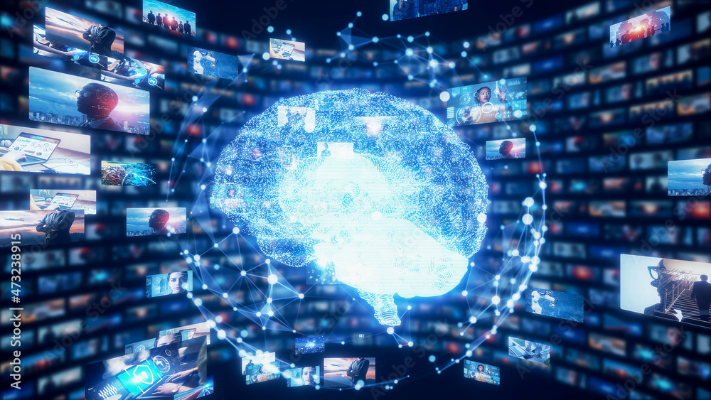 Poster AI (Artificial Intelligence) concept. Deep learning. Image analysis.
