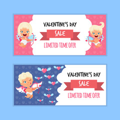 Cute valentine banner card with cupid character valentine sale
