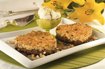 Tasty homemade traditional fruit cake and ice cream