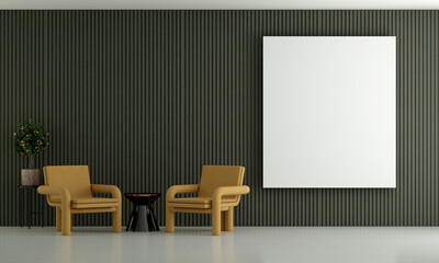 Mock up Wall, home and decor interior background, Modern green living room, scandinavian style, 3D render, 3D illustration