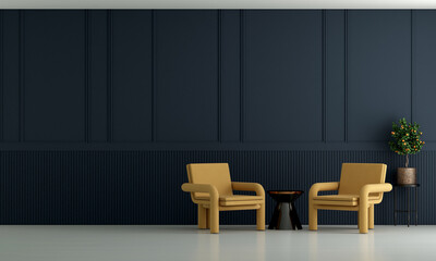 Mock up Wall, home and decor interior background, blue living room, scandinavian style, 3D render, 3D illustration