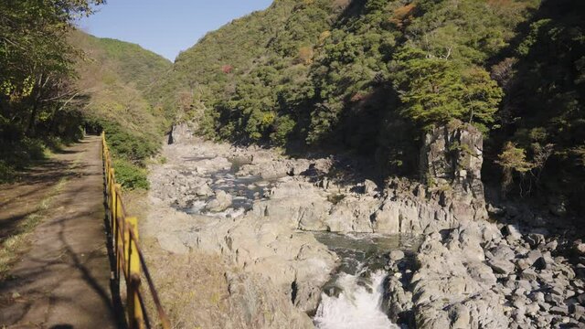 Mukogawa river valley along Fukuchiyama Railway Hike, Autumn in Japan