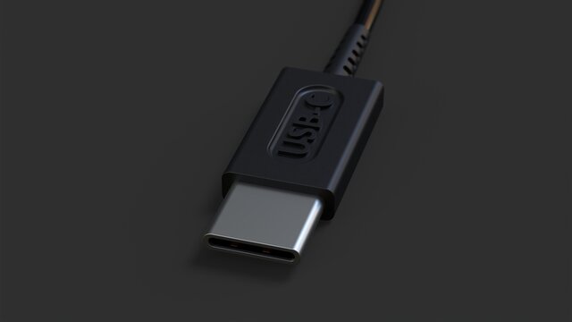 USB type C cable connector close-up 3Dcomputer generated image