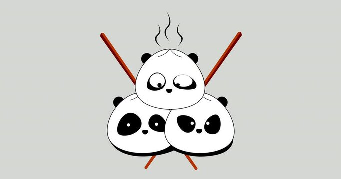 minimal animated asian food logo with panda bears and chopsticks