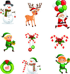 Obraz na płótnie Canvas Christmas collection flat vector icon collection set