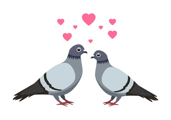 two pigeons on a branch with heart shape love symbol
