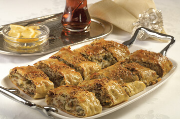 Traditional Turkish crispy patty.  minced meat in savoury pastry 
