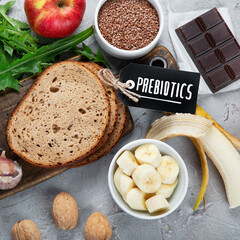 Best sources of prebiotic on light background.