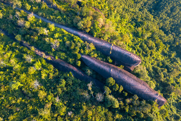 Aerial view flying drone  of three whales rock or Hin Sam Whales in Phu Sing Country park in...
