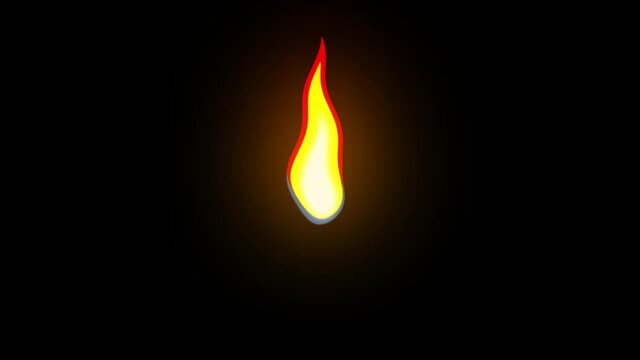 Animated cartoon flame slowly moving in the wind with a nice glow. Solid Black Background removable in Screen Blend Mode