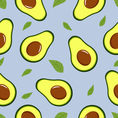 Avocado seamless vector pattern background for wallpaper, wrapping, packing, texture and backdrop. Cute fruit character, Seamless Kawaii Avocados Pattern.
