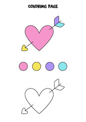 Color cute cartoon heart. Worksheet for kids.