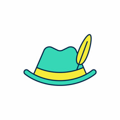 Filled outline Oktoberfest hat icon isolated on white background. Hunter hat with feather. German hat. Vector