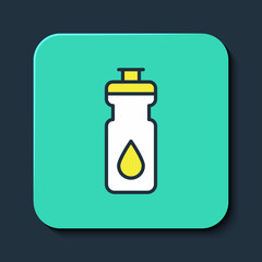 Filled outline Fitness shaker icon isolated on blue background. Sports shaker bottle with lid for water and protein cocktails. Turquoise square button. Vector