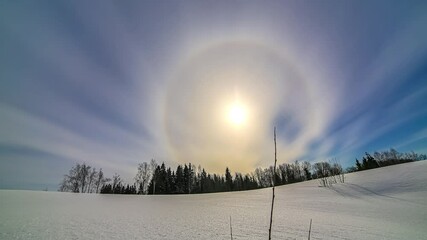 Winter sun halo timelapse, atmospheric phenomena backgrounds with copy space - Powered by Adobe