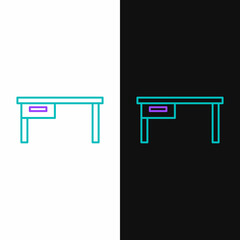Line Office desk icon isolated on white and black background. Colorful outline concept. Vector