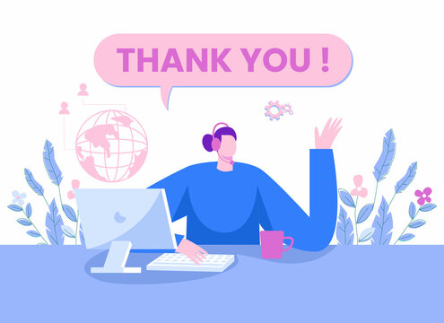 Thank you website page illustration concept vector, web support page design