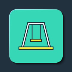 Filled outline Swing for kids summer games on playground icon isolated on blue background. Outdoor entertainment equipment. Turquoise square button. Vector